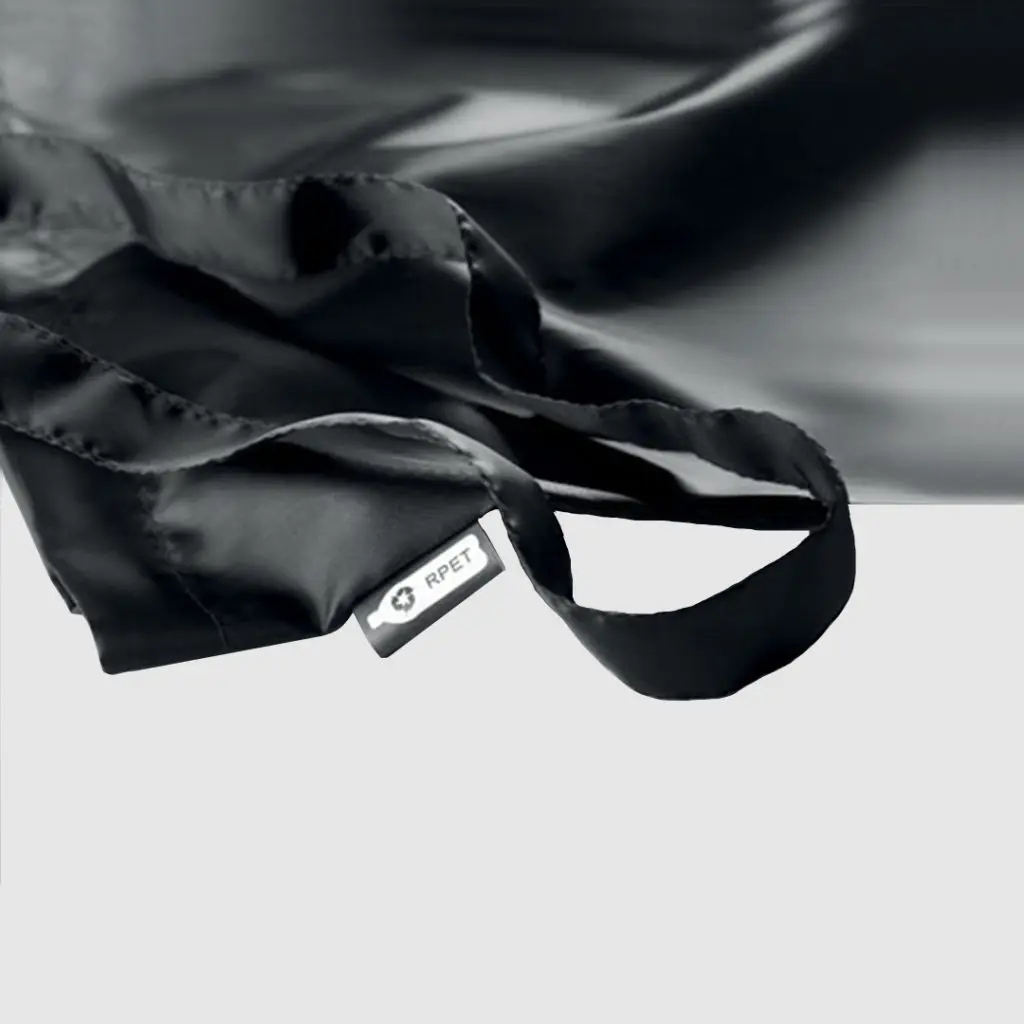 Black rPET Tote Bag with Custom Label Detail Close Up