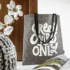 Light Grey Felt Tote Bag with Black Woven Handles