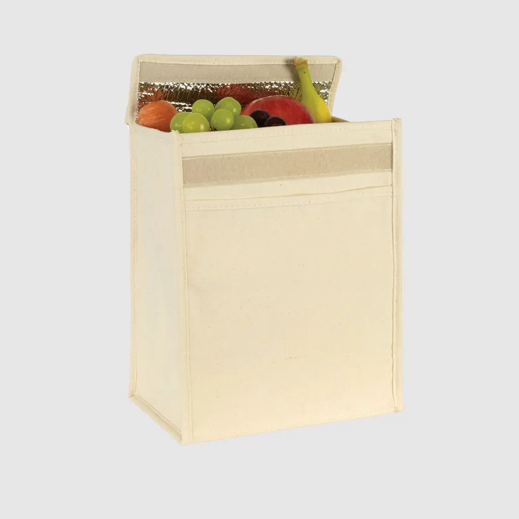 Natural Cotton Thermal Cooler Bag With Velcro Closure