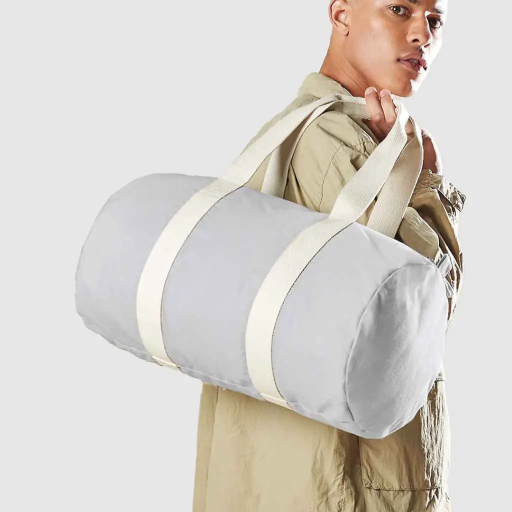 Light Grey and Natural Cotton Tote Duffle Bag