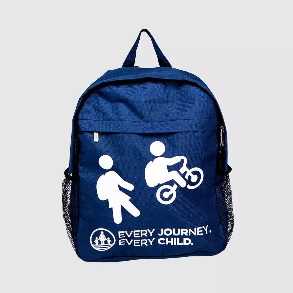 printed backpack in Pantone matched blue with white print