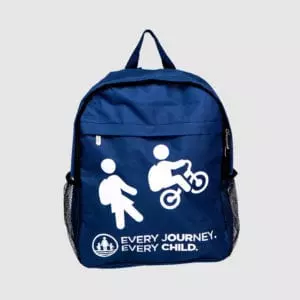printed backpack in Pantone matched blue with white print
