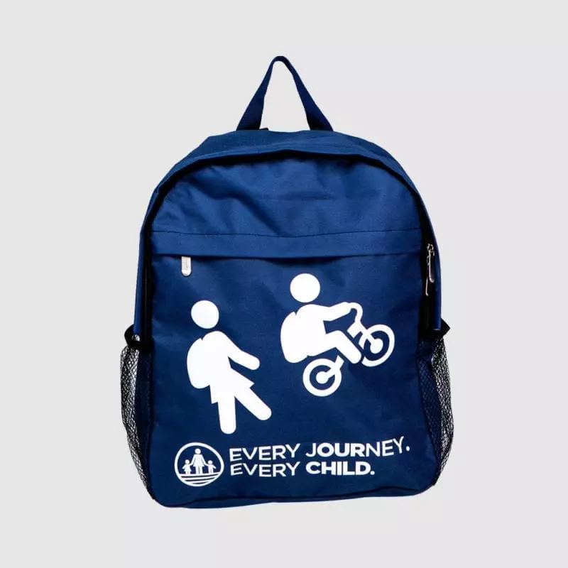 printed backpack in Pantone matched blue with white print