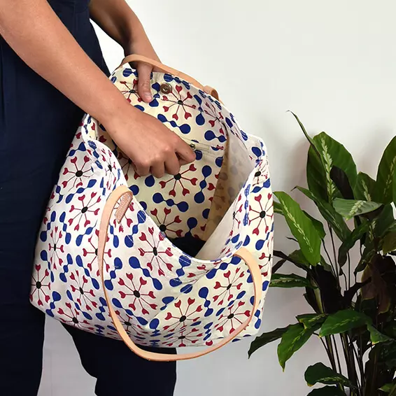 bespoke tote bag with real leather handles