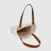 natural canvas tote bag with tan colour PU leather handles