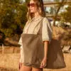 side view of brown canvas oversized bag
