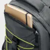 Grey/Black Backpack Front with Glow in the Dark Straps Open Front Pocket with Notebook in