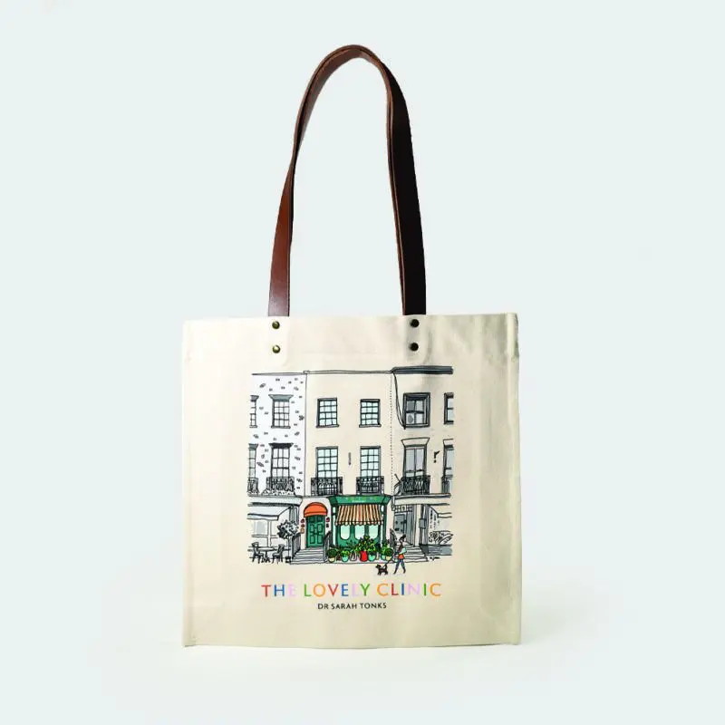 The Lovely Clinic Tonksy Treatments natural bag with leather handles