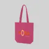 pink tote bag with orange print and long handles