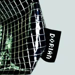 woven logo label on side panel of clear bag