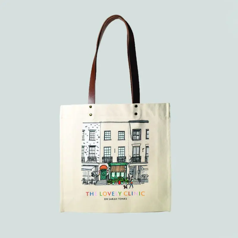Canvas Tote with Leather Handles