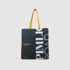 overprinted bag in grey plus yellow handles