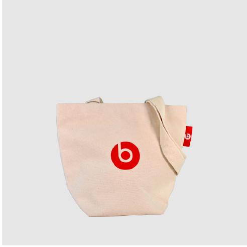 small tote bag in natural with red BEATS print and red woven label