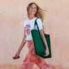 Woman Wearing Bottle Green 12oz Fairtrade Cotton Tote