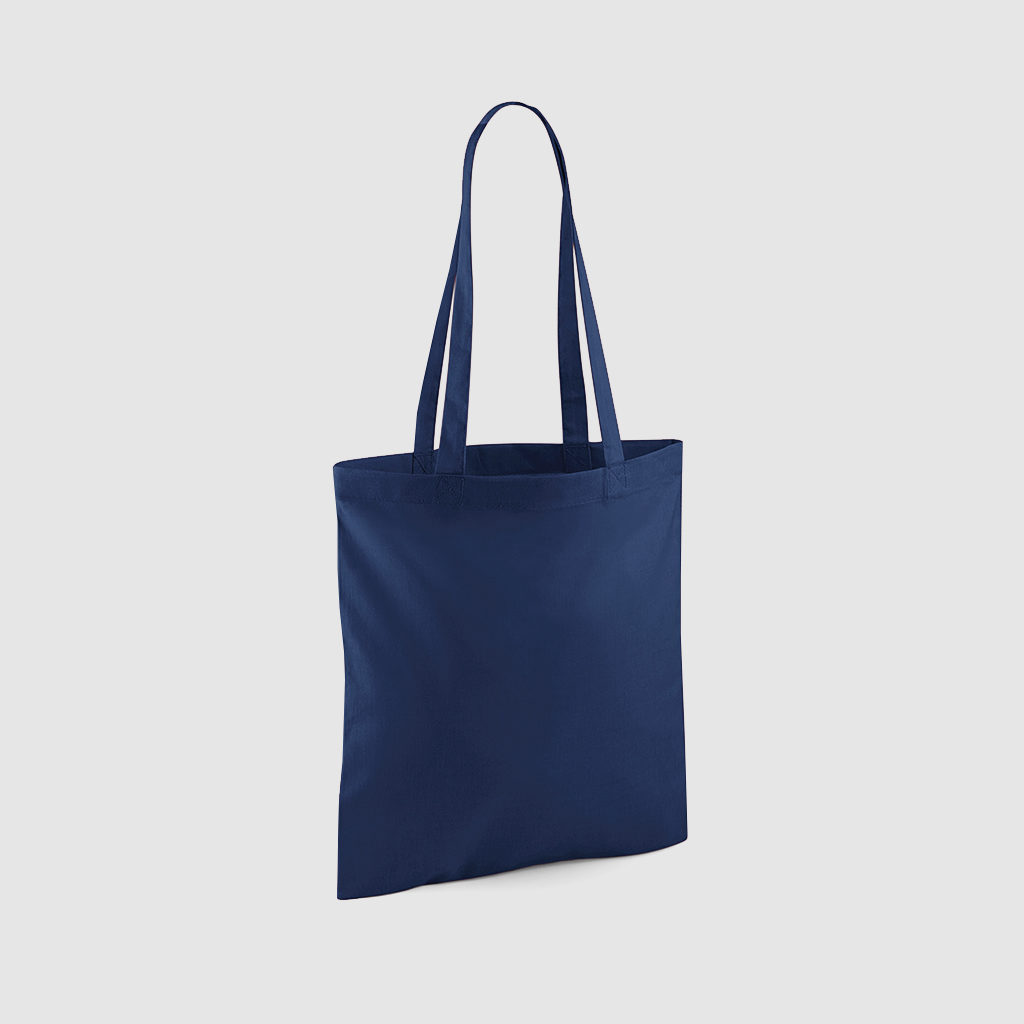 Custom shopper tote in black with long handles, shoulder carry and inexpensive option