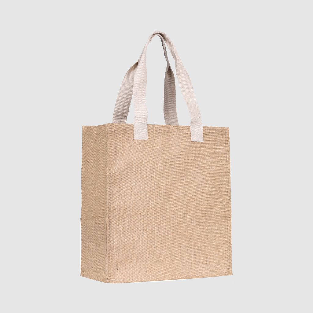 Custom jute bag made from cotton canvas with cotton webbed handles,