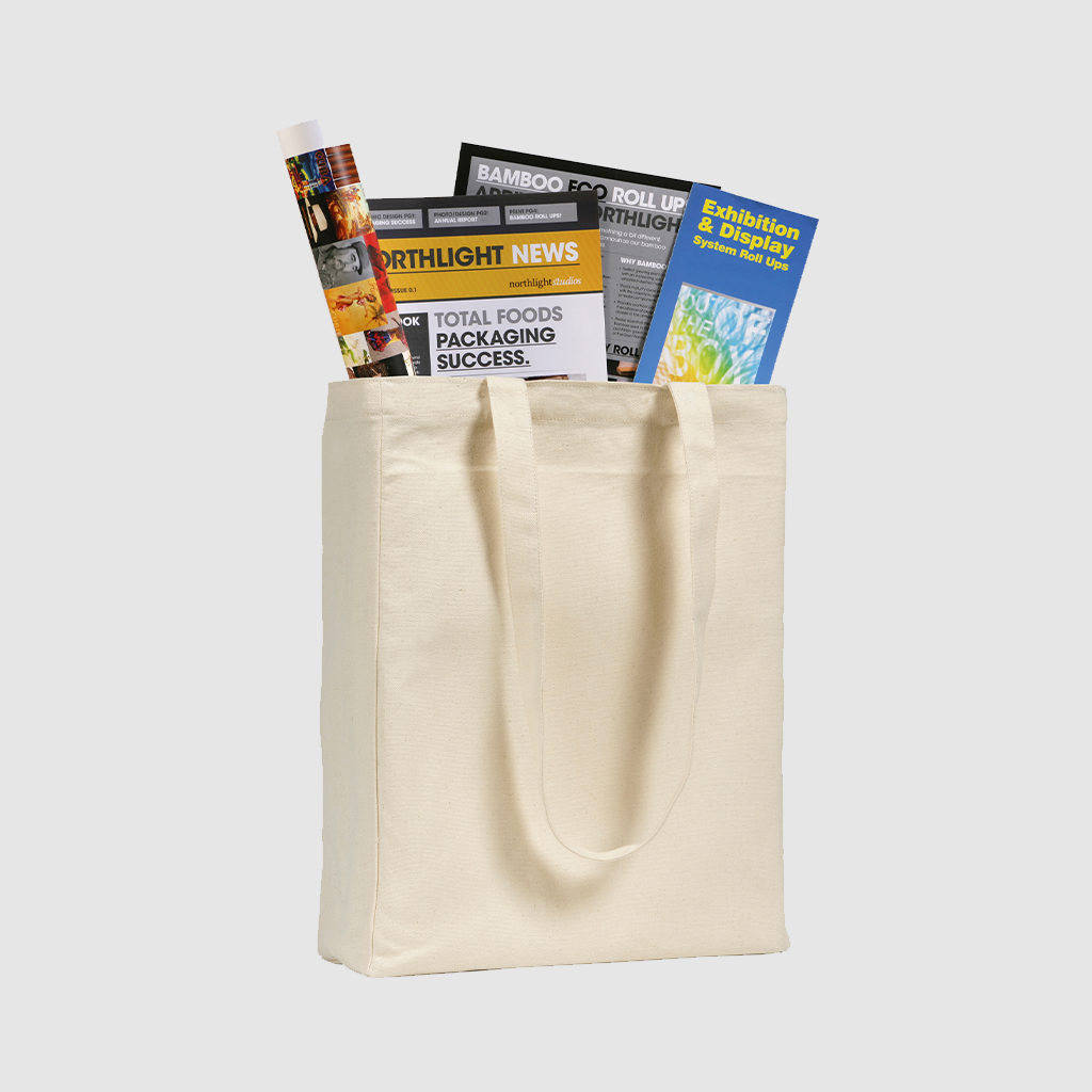 Custom long handle shopper, made from woven, cotton in black