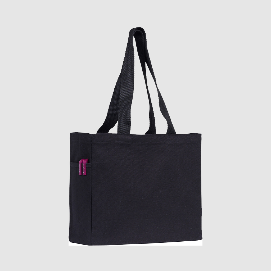 Heavy Canvas Large Tote Bag with Zippered Closure (Black)
