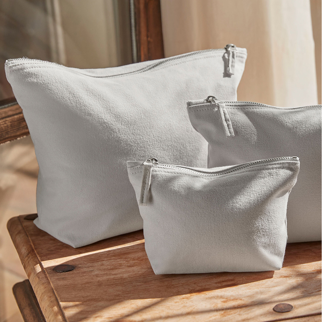 Three Size Variations - Light Grey Shaped Cosmetic Cotton Canvas Bag