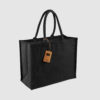 Custom laminated jute shopper, with long handles for hand carry, wide variety of colours