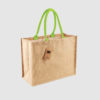 Custom laminated jute shopper, with long handles for hand carry, wide variety of colours
