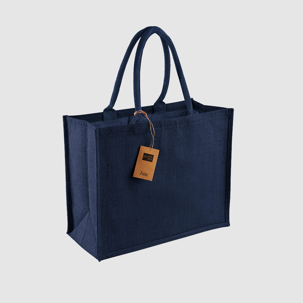Custom laminated jute shopper, with long handles for hand carry, wide variety of colours