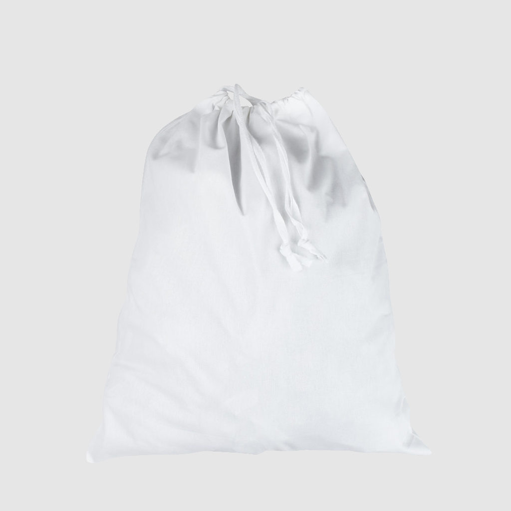 Custom laundry drawstring bag, with draw cords available and a soft fabric