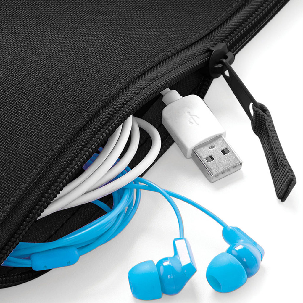 Custom polyester pouch, in blue with blue embroidery