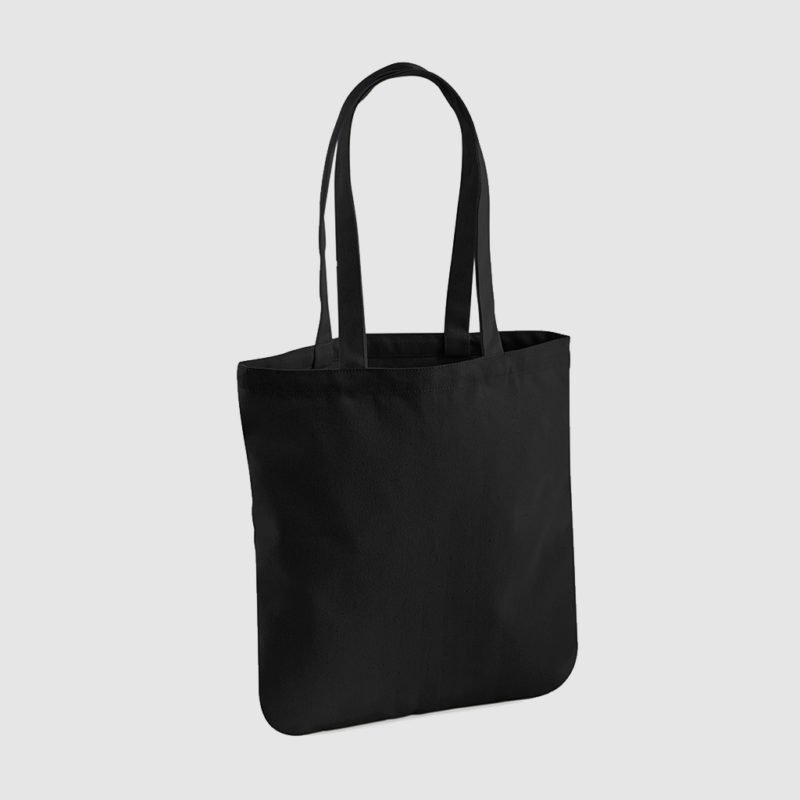 Custom organic eco cotton totes with long handles and black embroidery