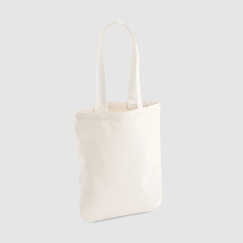Custom organic eco cotton totes with long handles and black embroidery
