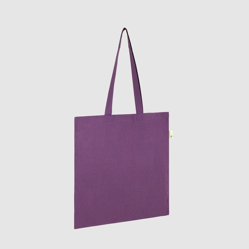 Custom organic gusset tote bag with short handles and black embroidery, made from organic cotton