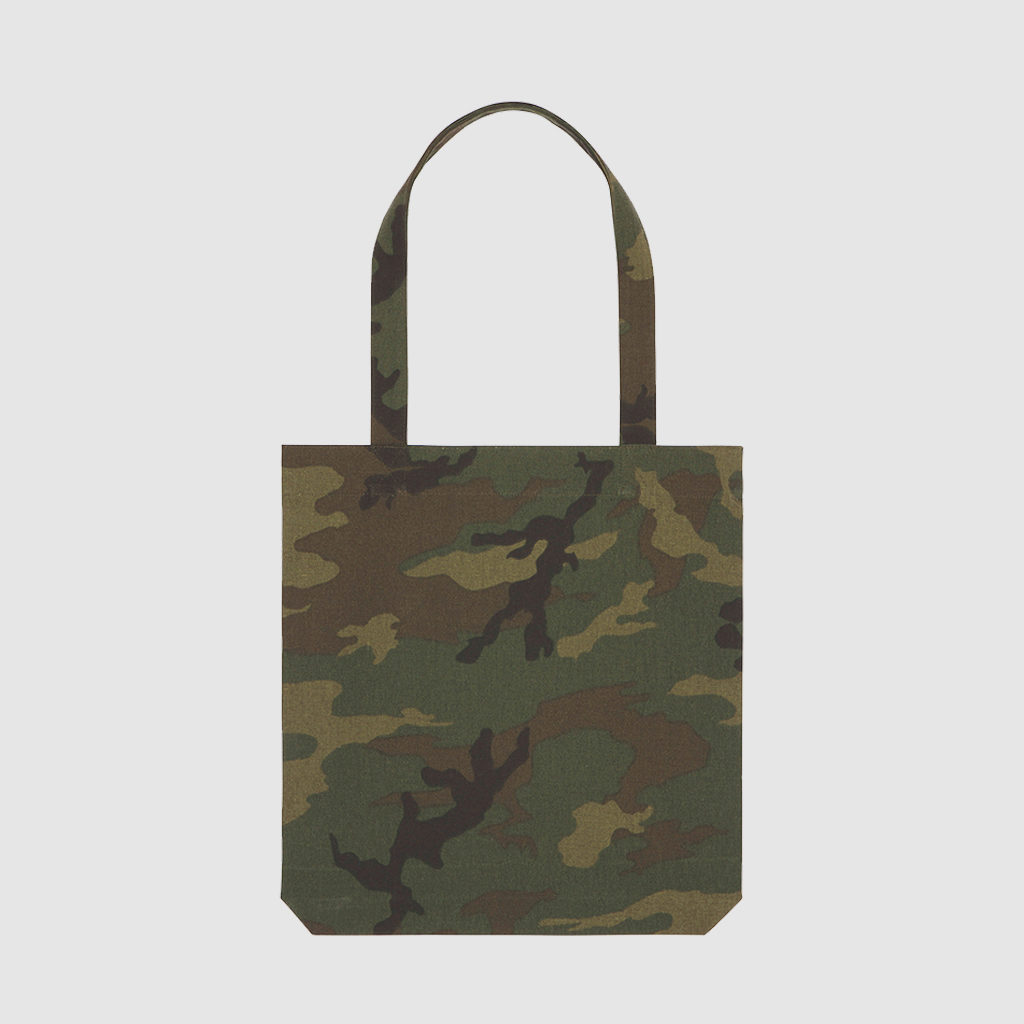 Custom camouflage bag with long handles, made from recycled material