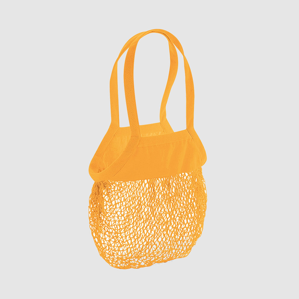 Custom organic mesh shopper, with 100% organic cotton and long handles
