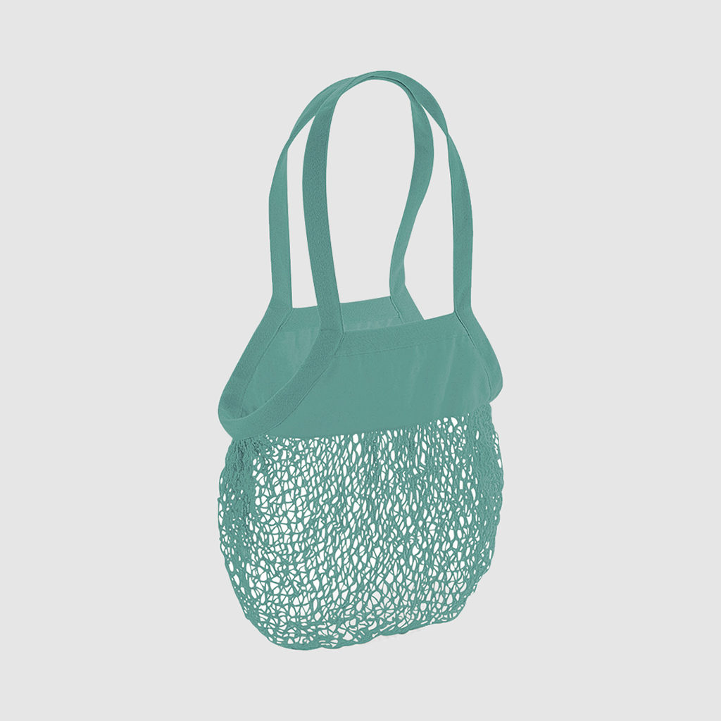 Custom organic mesh shopper, with 100% organic cotton and long handles