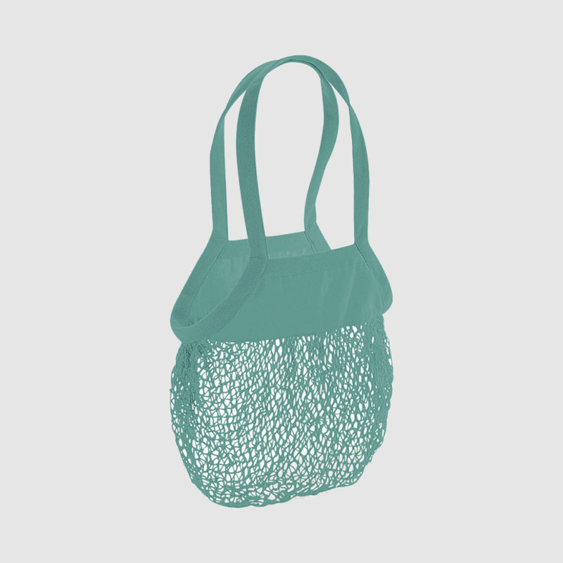 Custom organic mesh shopper, with 100% organic cotton and long handles