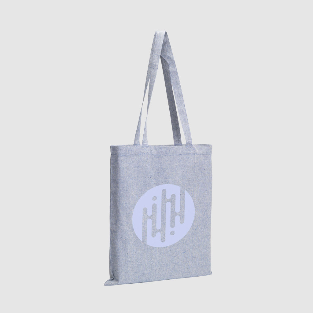 Custom recycled eco cotton tote bags with long handles