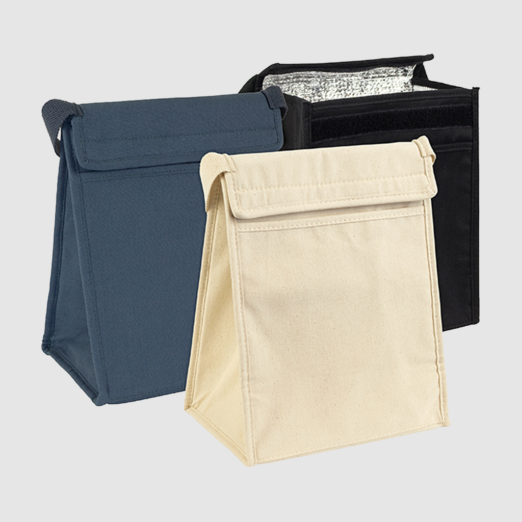 Black, Natural and Navy Blue Cotton Lunch Cooler - Bag Workshop