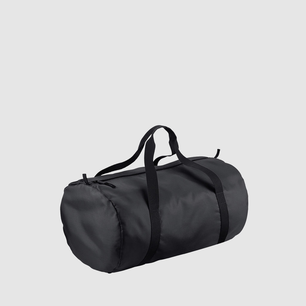 Custom black barrel bag