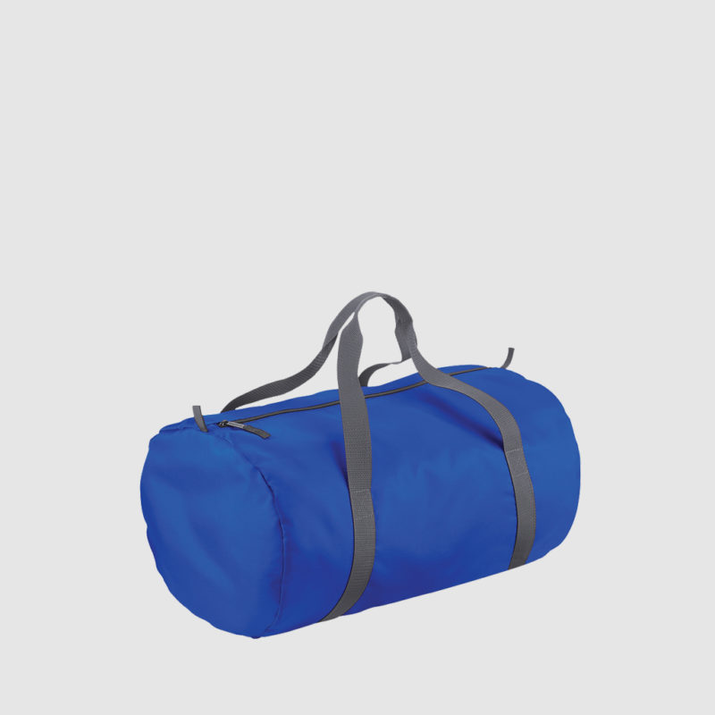 Custom black barrel bag,