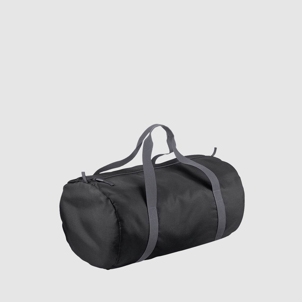 Custom black barrel bag