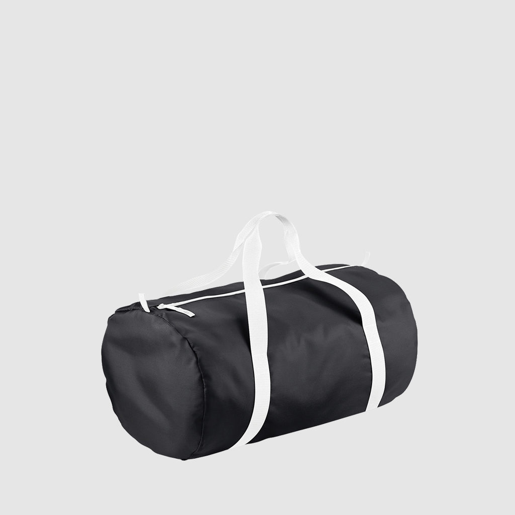 Custom black barrel bag