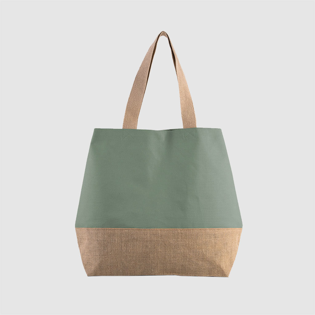 Custom contrast beach bag mad in natural, laminated jute base and long cotton webbed handles