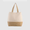 Custom contrast beach bag mad in natural, laminated jute base and long cotton webbed handles