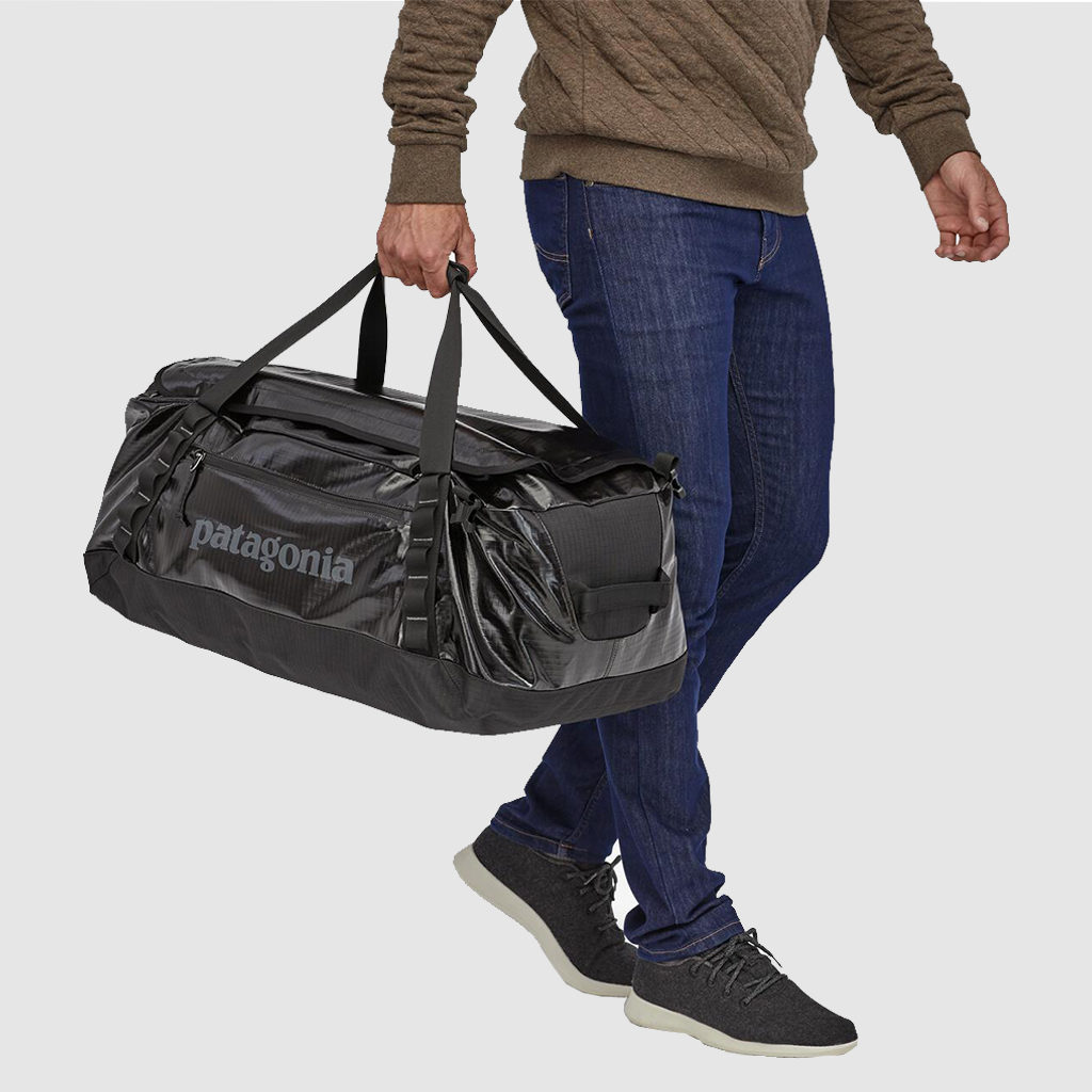 Custom Patagonia black hole duffel bag, with 55l of space