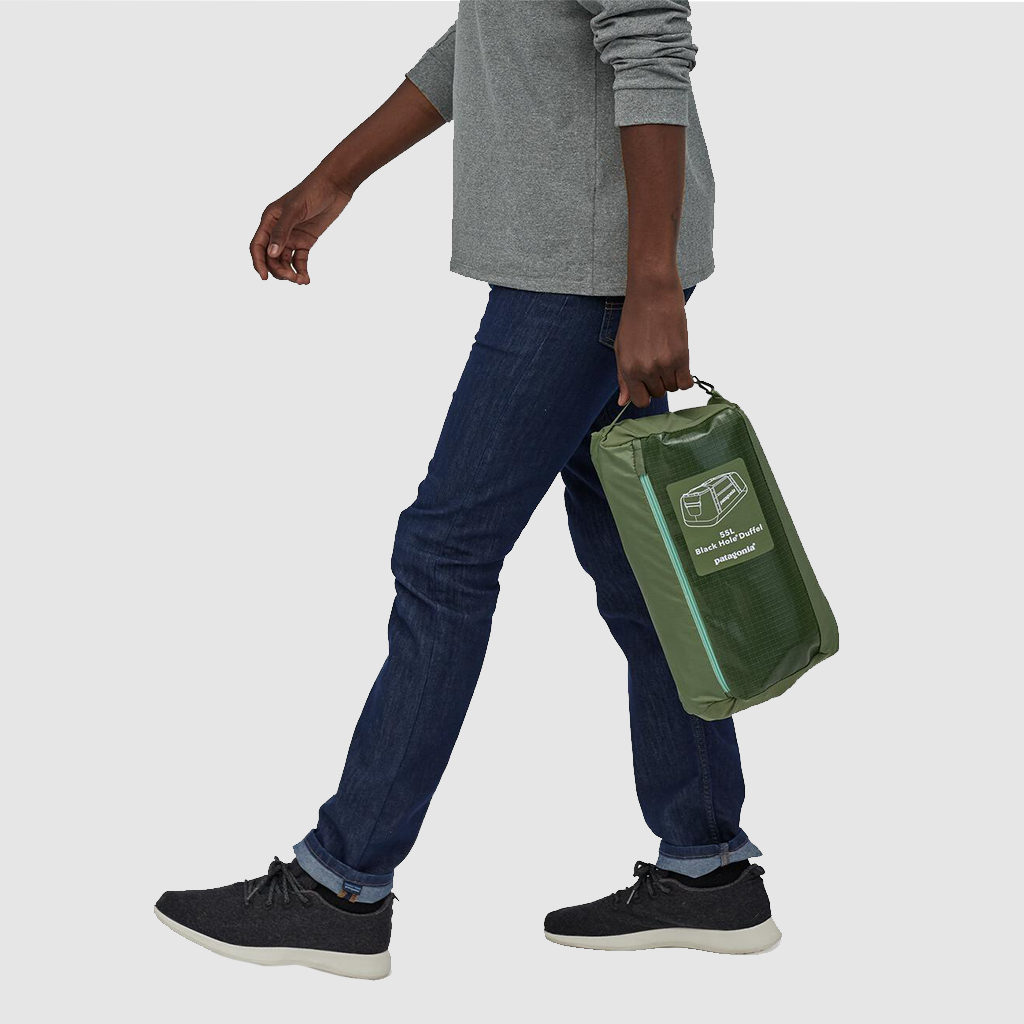 Custom Patagonia black hole duffel bag, with 55l of space