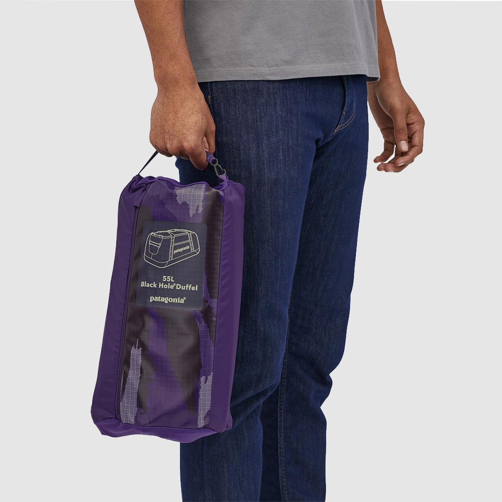 Custom Patagonia black hole duffel bag, with 55l of space