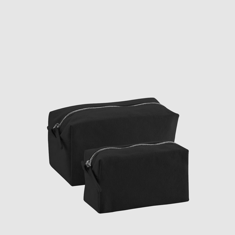 Custom canvas accessory case black, with black stitching and a zip