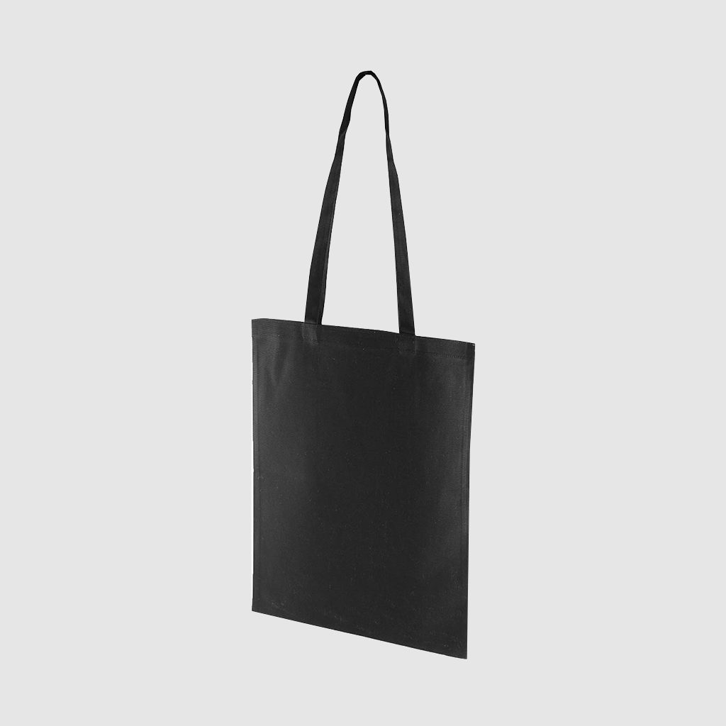 Custom midweight tote, black with long handles, lightweight, made from cotton canvas