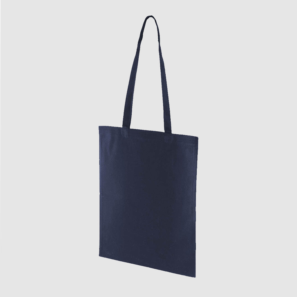 Custom midweight tote, black with long handles, lightweight, made from cotton canvas