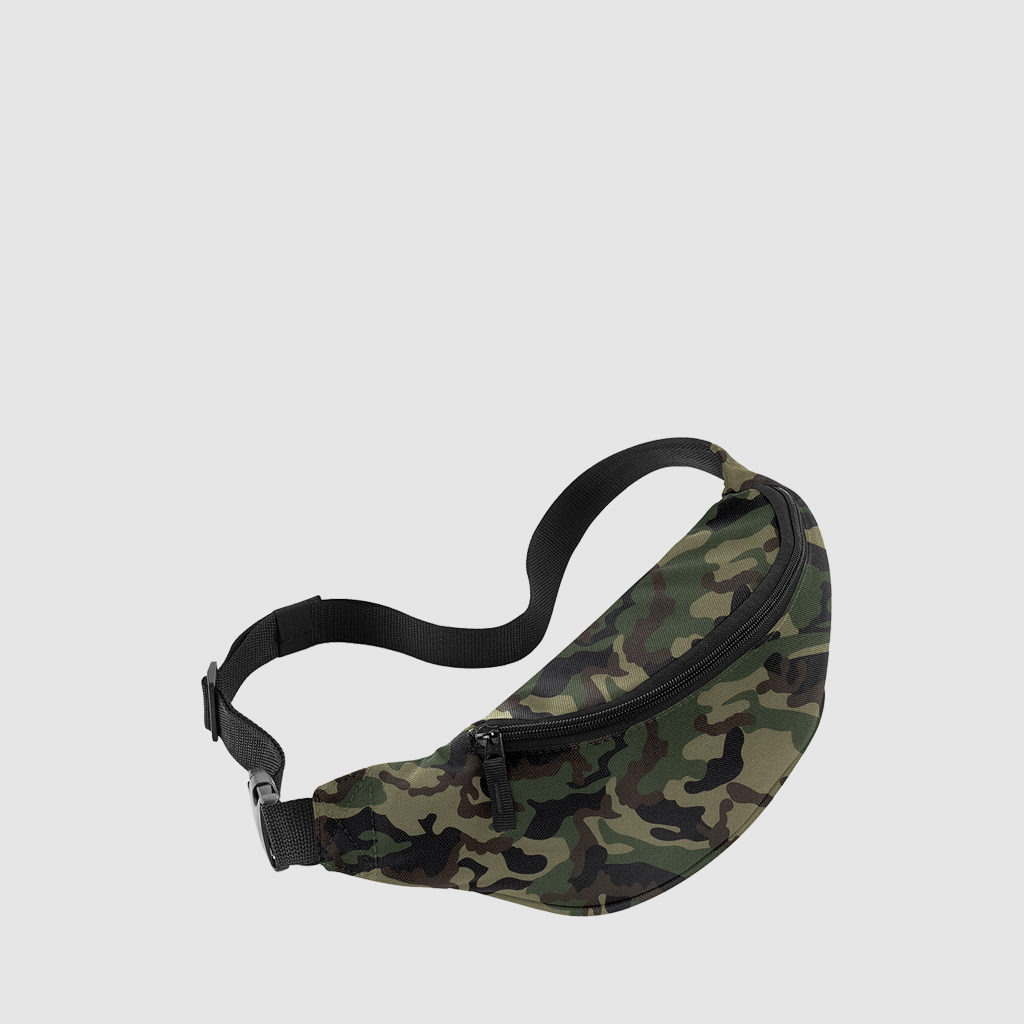 Custom classic bum bag with an adjustable waist strap, a back pocket and front pocket